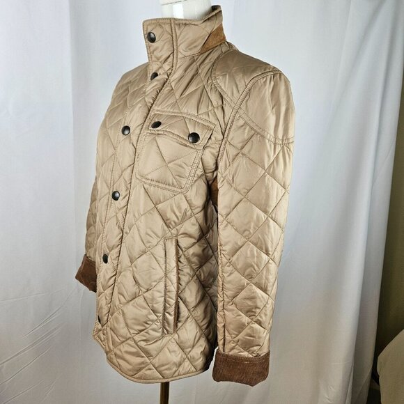 Ralph Lauren Quilted Barn Jacket Medium Leather Trim Tan Utility Trucker Coat - Picture 8 of 16